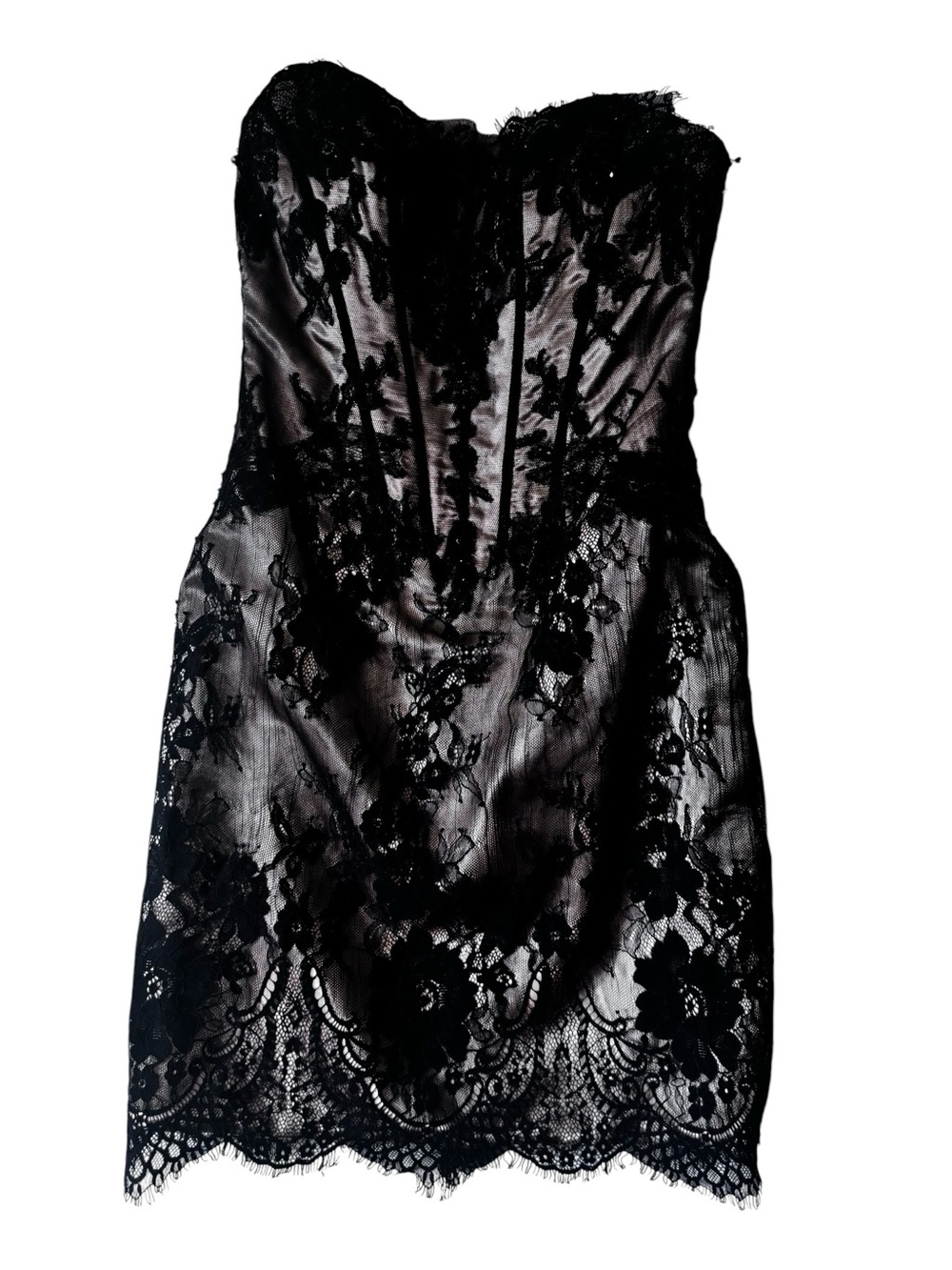 Tony Bowls Lace Beads Strapless Mini Dress Formal Beaded Boned Corset Bodice 4 - Picture 2 of 16